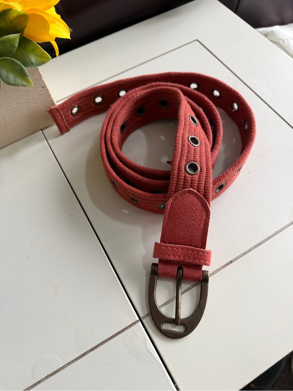 Free People Avril Canvas Grommet Belt in Rust Orange Size M/L - Picture 2 of 5